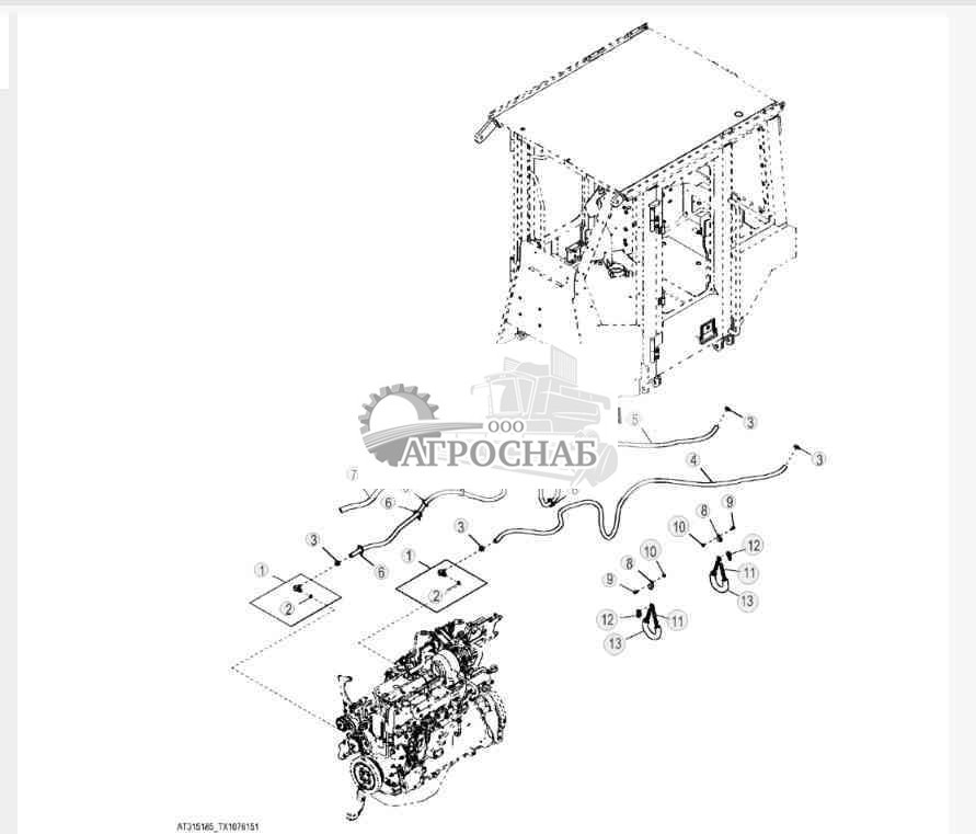 Трубопроводы обогревателя 540H, 548H, 640H, 648H (прямой привод) 